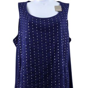 Chicos Blue Sequin Tank Top Large Sleeveless Scoop Neck Shirt NWT A8